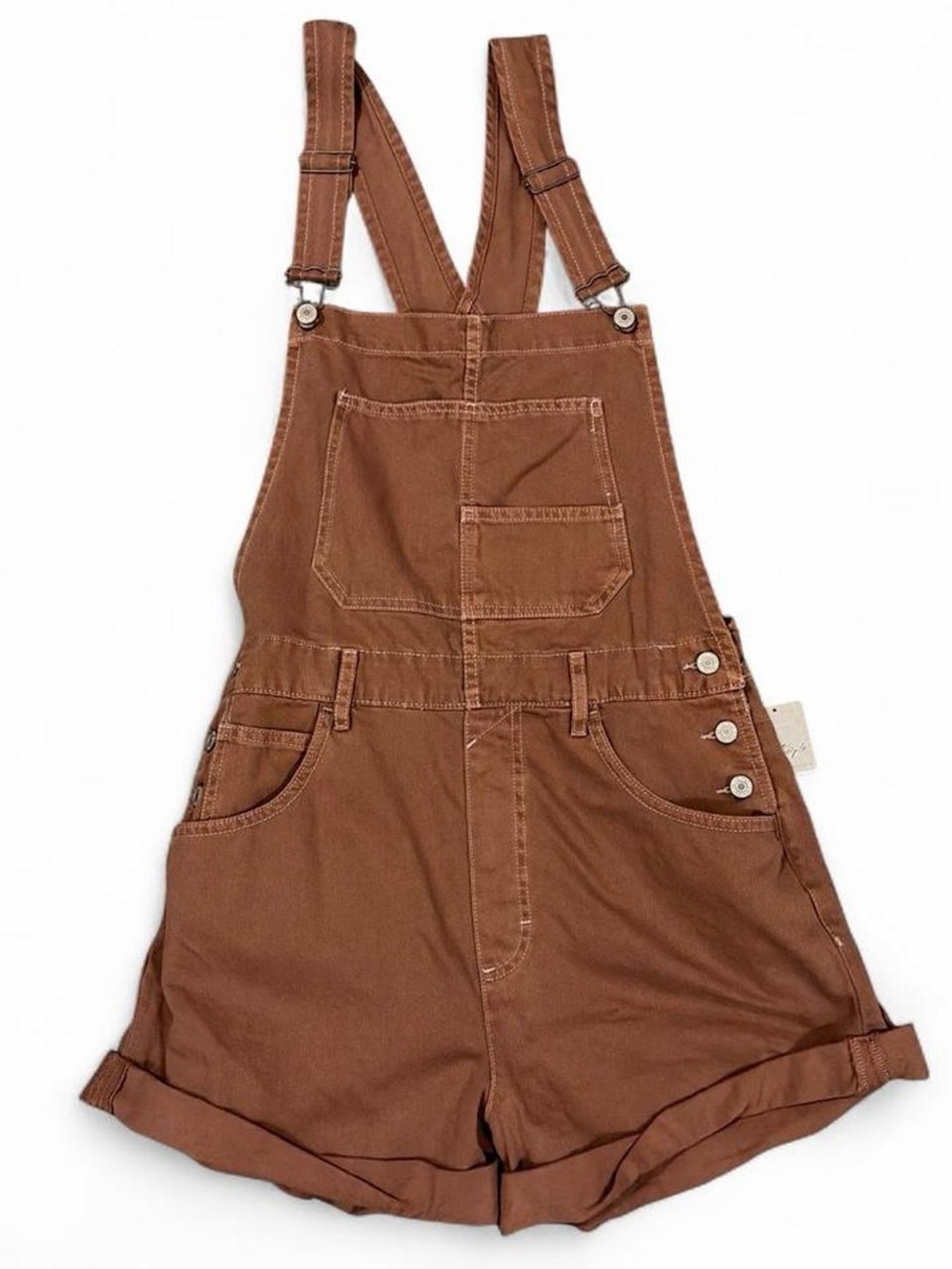 We The Free Rust Brown Denim Short Overalls